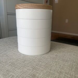 NEW Yamazaki White and Wood Jewelry or Desk Storage Container